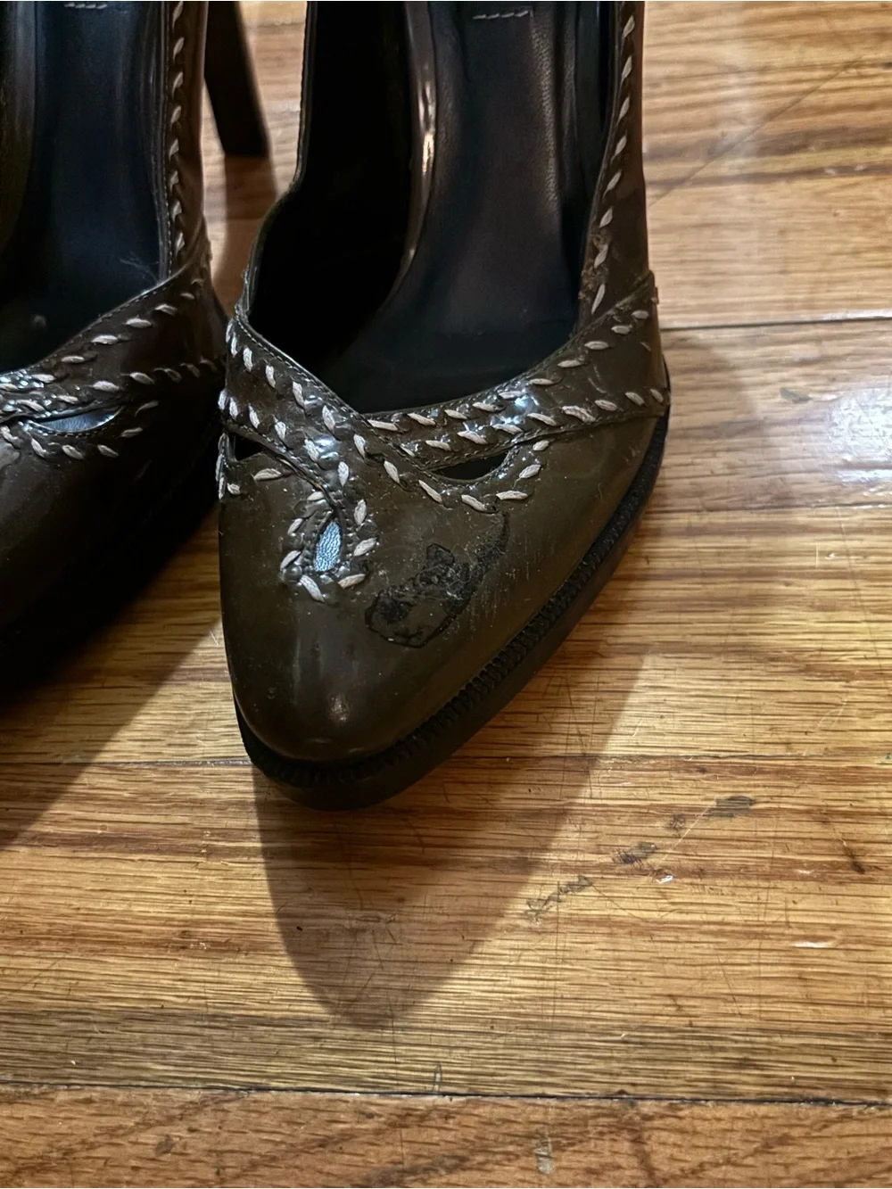Vintage Bottega Veneta Olive Green Heels Whipstitch shoes Prada pumps 37.5 Gucci